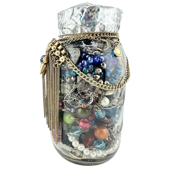 2lb 3oz Jewelry Jar Vintage to Modern Necklaces Bracelets Earrings Mixed Lot - Picture 3 of 8